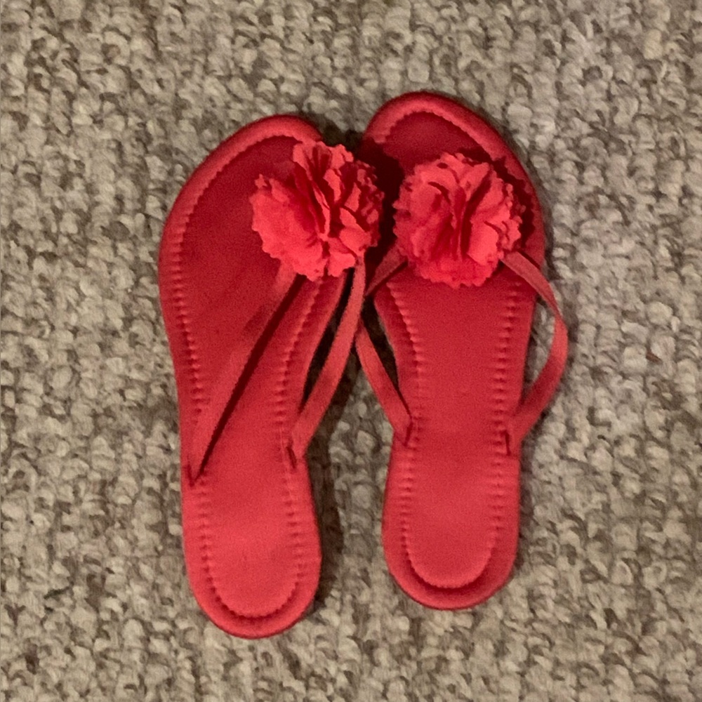 Satin Coral Red Floral Slippers for Bridal Party